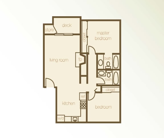 Floor Plan  2Bed 2Bath floor plan A at Whispering Brook Apartments, Des Moines, WA
